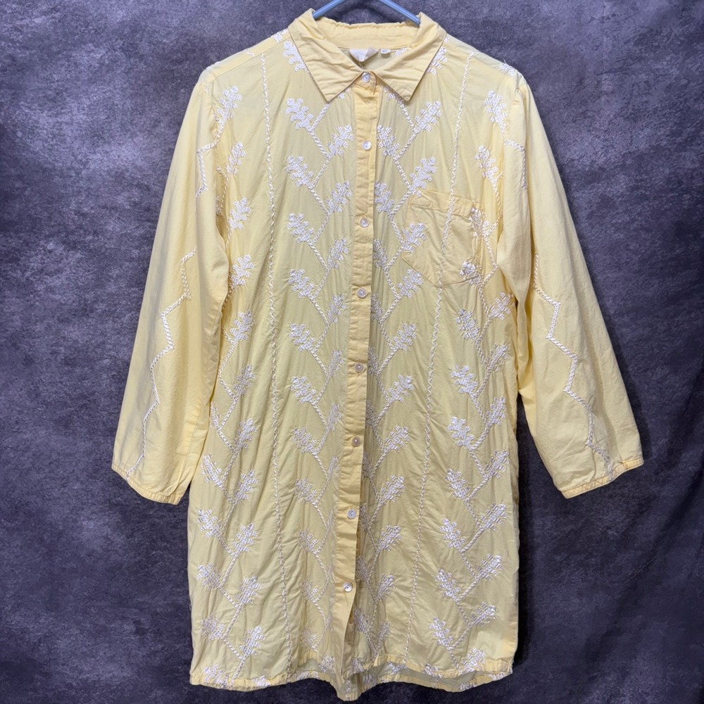 Julia Amory Swizzle Mini Shirt Dress Size XL Butter Yellow Embroidered Coastal